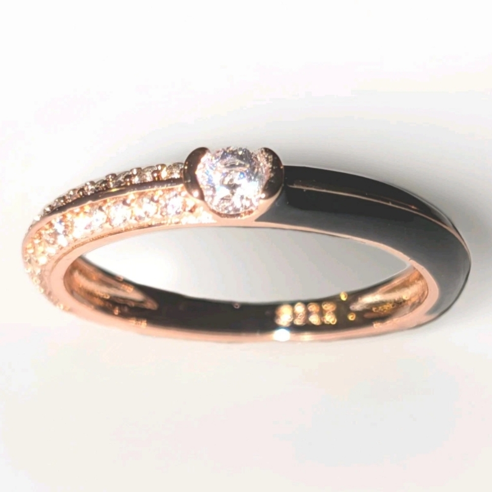 Women's 925 Sterling Silver Pavé BlackGolden Dual Cubic Zirconia Dainty Ring Sz6 - Picture 10 of 17